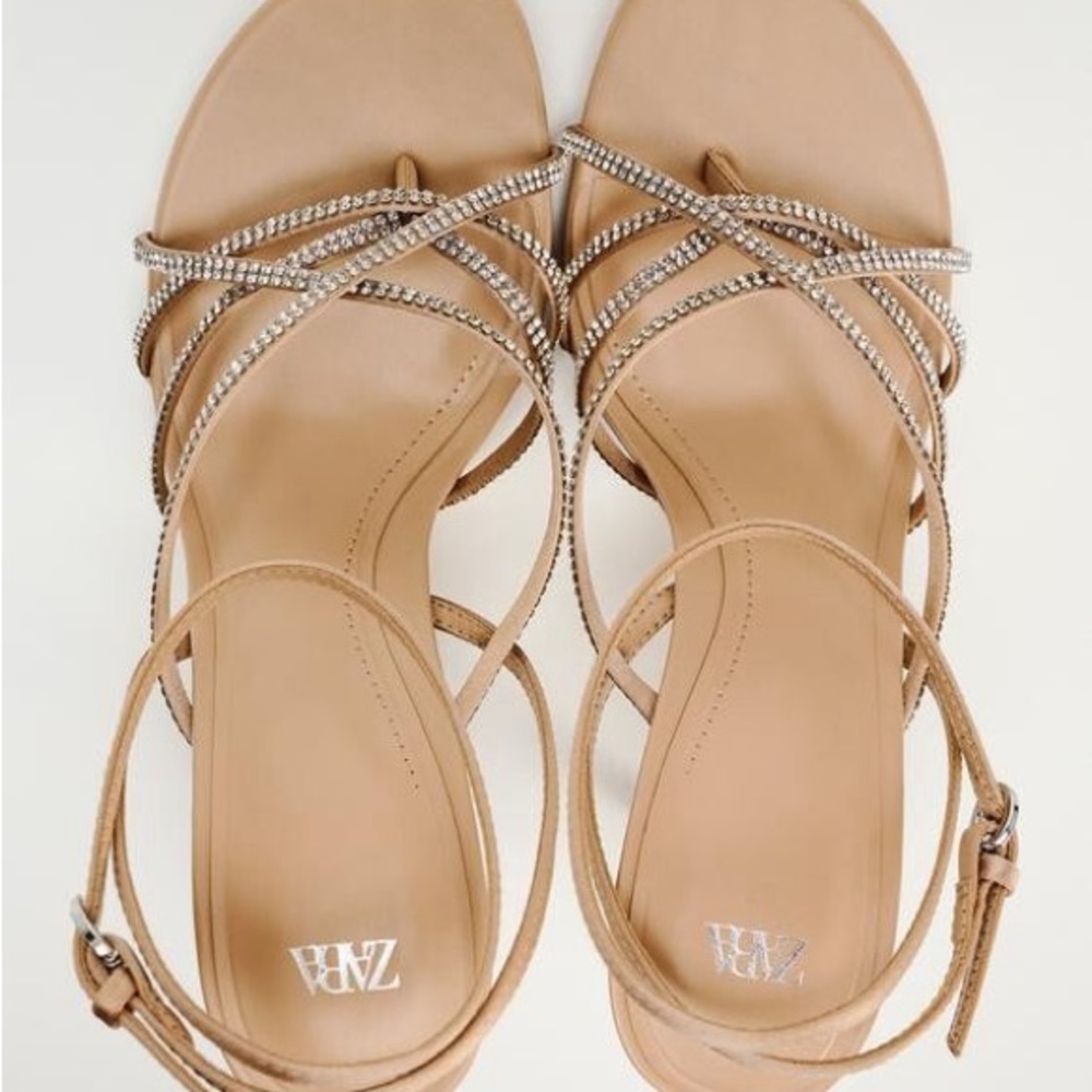 Zara Beige Rhinestone Sandals